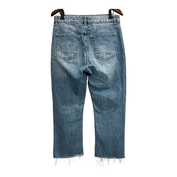 H&M Jeans Women 8 Blue Light Wash Straight Raw Hem High Rise Cropped - Picture 2 of 11